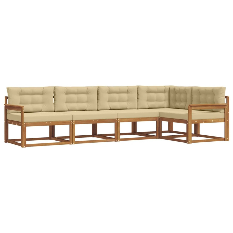 vidaXL Outdoor-Sofagarnitur in L-Form aus massivem Akazienholz mit Kissen, 5-teilig, Beige und Natur - Bild 2
