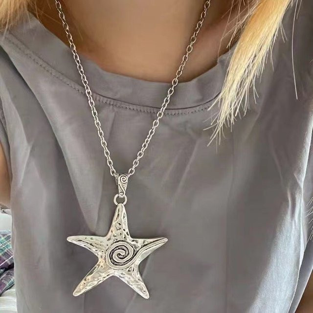 Halskette sharelucky, Pentagramm Stern Seestern Anhänger, Silber, Damen - Bild 1