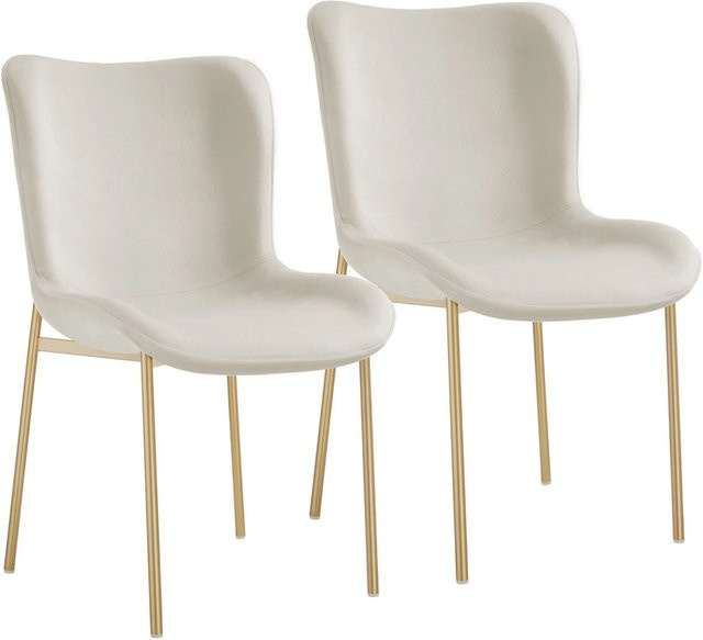 2er Set Tectake Polsterstühle Tessa in Beige mit Gold-Details, ergonomische Form mit hoher Rückenlehne und Samtoptik, B/T/H: 54 x 62 x 90 cm - Bild 1