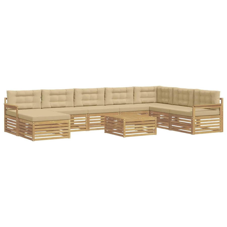 vidaXL Outdoor-Sofagarnitur 9-teilig aus Akazie Massivholz in Weiß und Beige mit UV-beständigen Polstern in U-Form - Bild 2