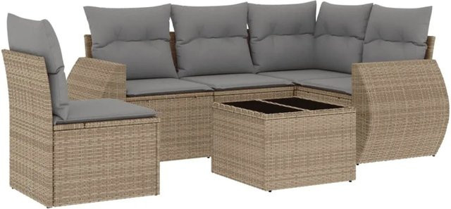 vidaXL 6-tlg Garten-Sofagarnitur in L-Form aus beige Poly Rattan mit wetterfesten Kissen und pulverbeschichtetem Stahlgestell - Bild 1