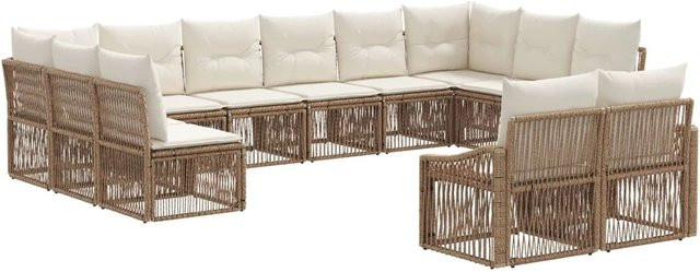 vidaXL Gartensofa-Set 12-tlg. in U-Form aus Poly-Rattan und Stahl, Beige mit Polsterung und Kissen - Bild 1