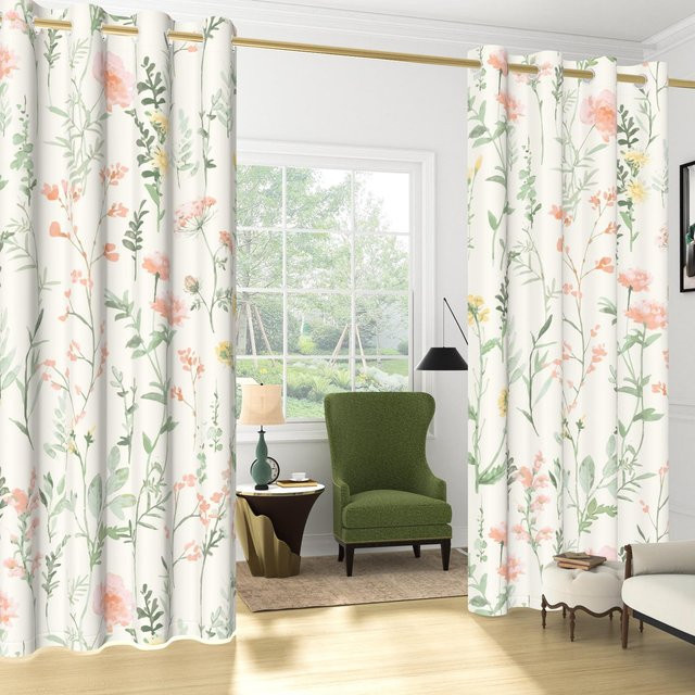 Lampayan Set aus 2 verdunkelnden Vorhängen mit Blumenmuster im Bauernhaus-Stil, Polyester, Mehrfarbig, B: 150 cm, H: 166 cm - Bild 1
