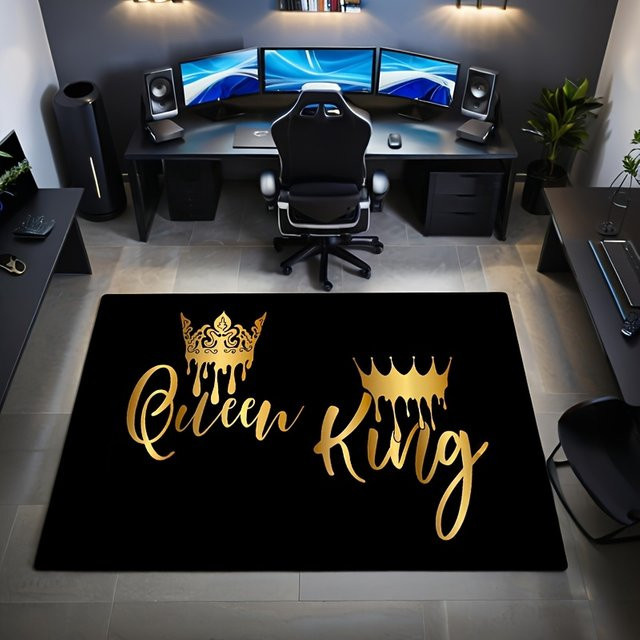 VIKAMA Flanell-Bodenmatte mit König- und Königin-Kronenmuster in Schwarz für Wohnzimmer, Schlafzimmer, Küche, Badezimmer und Flur - Bild 1
