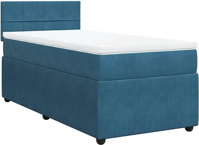 vidaXL Boxspringbett mit Matratze in Blau, Hybridbett aus Samt mit USB-Anschluss und Unterbettbeleuchtung, B/T: 80 x 200 cm - Bild 1
