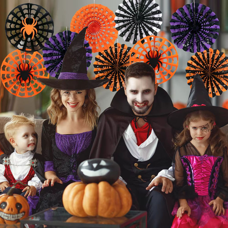WEIGAO Halloween Party Dekoration Set aus Papier mit Spinnennetz-Motiv in Orange und Schwarz - Bild 1