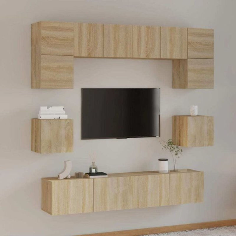 Vidaxl 8-teiliges TV-Schrank-Set aus Holzwerkstoff in Sonoma-Eiche Natur und Braun im modernen Design - Bild 1