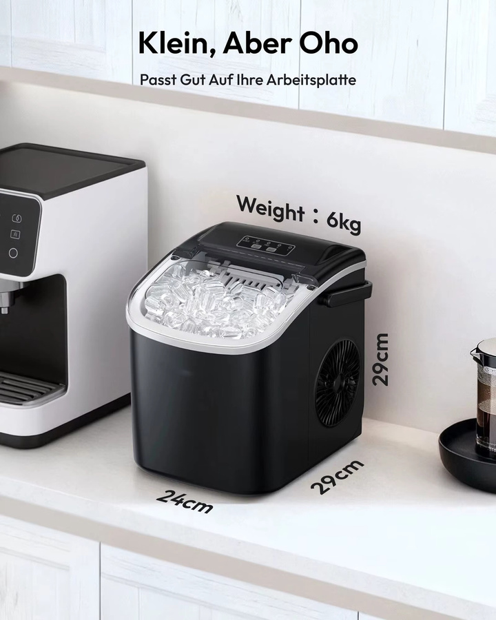 EUHOMY Eiswürfelmaschine aus Edelstahl, Tragbare Mini Eiswürfelmaschine mit Selbstreinigungsfunktion, 1,2 l Volumen, Silber - Bild 6