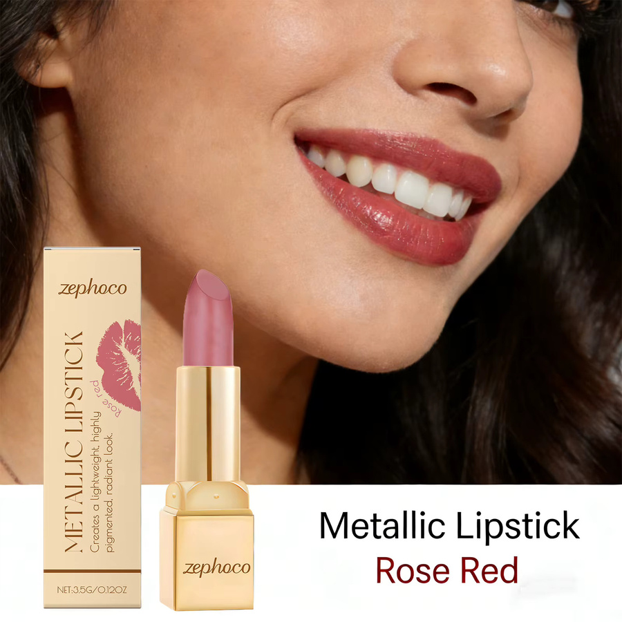 zephoco Creme-Lippenstift, Nude Pink, Metallisch, Feuchtigkeitsspendend - Bild 3