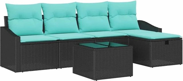 vidaXL Gartenmöbel Set aus Poly-Rattan in Schwarz mit 6 Teilen, Polster und integriertem Stauraum - Bild 1
