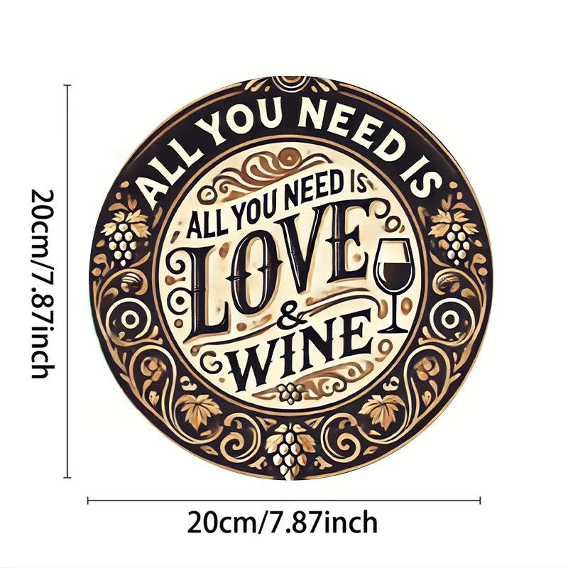 Rundes Metallschild Potdemiel All You Need Is Love & Wine im Vintage-Stil Durchmesser: 20 cm - Bild 2