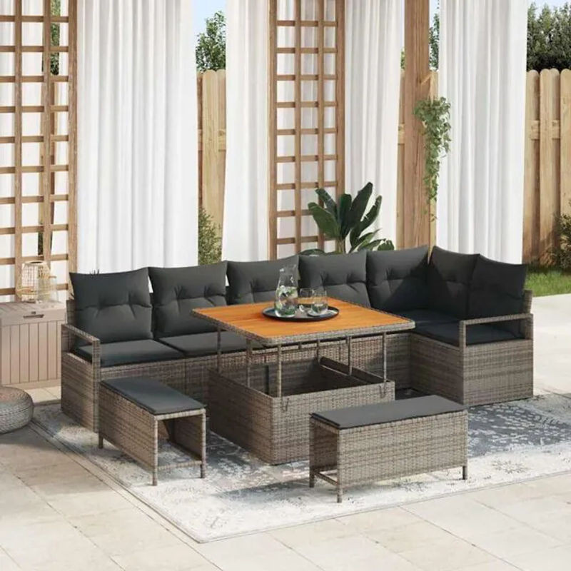 Vidaxl Garten-Sofa-Set aus Poly-Rattan mit 9 Kissen in Grau - Bild 1