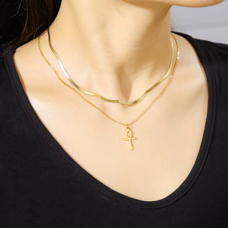 LIKGREAT Halskette Ankh Kreuz, Edelstahl, Gold, Damen - Bild 2