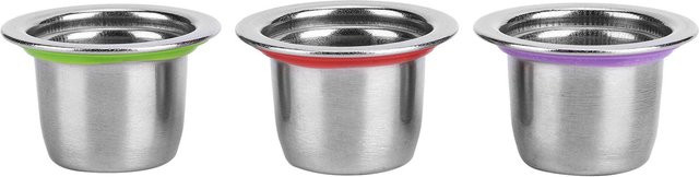 3er Set wiederverwendbare Kaffeekapseln aus Edelstahl passend für Nespresso, B/T/H: 2,2 x 2,2 x 2,0 cm, Farben: Silber, Rot, Grün, Lila - Bild 1