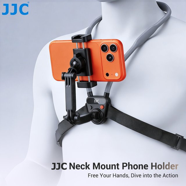 JJC Universeller Nacken-Handyhalter für POV Vlog und Selfie-Aufnahmen in Schwarz, kompatibel mit Samsung, DJI und GoPro - Bild 1