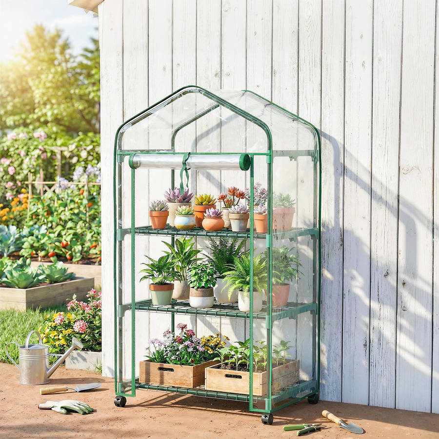 Outsunny Balkongewächshaus aus PVC und Stahl mit 3 Ablagen, transparent, B/T/H: 69 x 49 x 130 cm - Bild 2