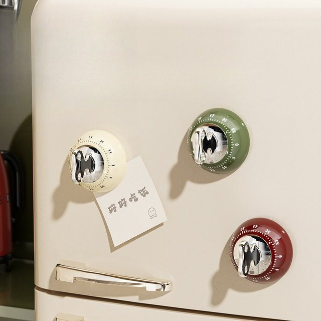 Mechanischer Magnetischer Küchentimer aus Edelstahl in Silber und Beige, runder Countdown-Timer zum Backen, Kochen und für das Büro - Bild 1