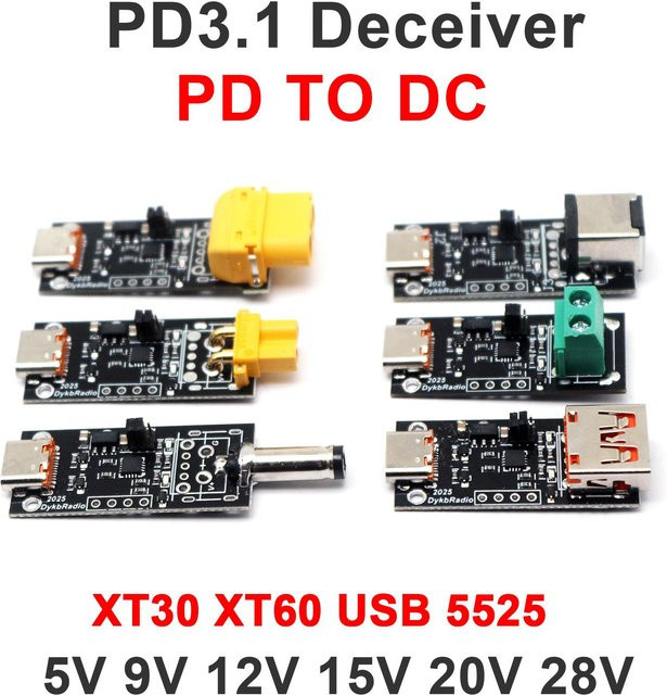DykbRadio 140W USB-C PD3.1 Decoy Schnellladegerät mit Spannungsauslöser für XT30 und XT60 in Schwarz - Bild 1
