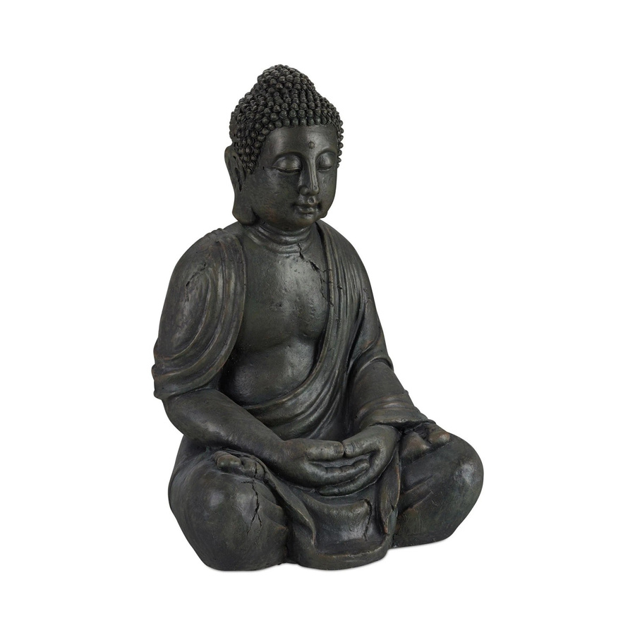 Relaxdays Buddha Figur aus Polyresin in Dunkelgrau, sitzend und wetterfest, Feng Shui Deko, Höhe: 70 cm, Breite: 45 cm, Tiefe: 35 cm - Bild 2