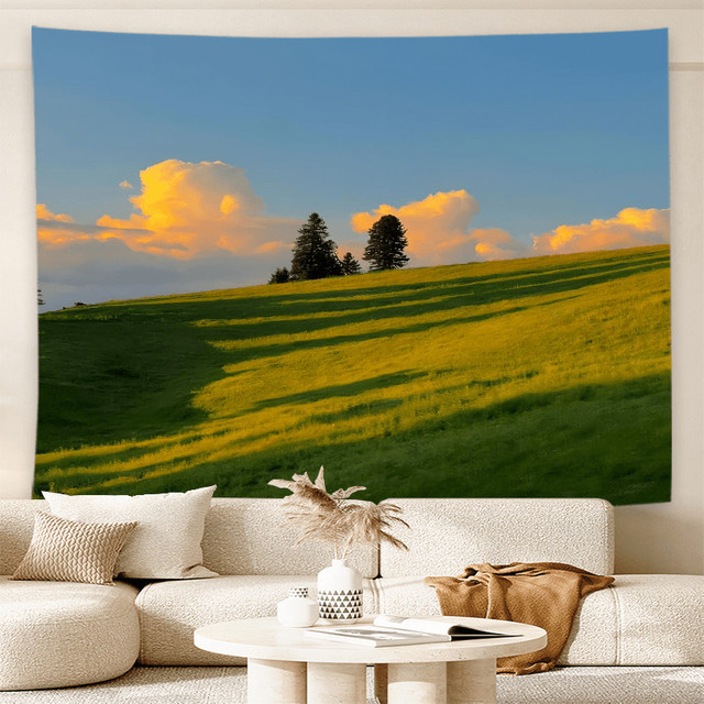 VIKAMA Wandteppich mit pastoraler Landschaft, Wolken und Gras in Multicolour, B/H: 75 x 58 cm - Bild 1