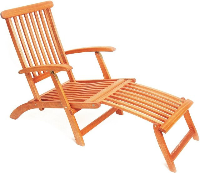 Merxx Gartenmöbelset Deckchair 2-teilig aus behandeltem Hartholz mit Klapphocker in Beige und Braun - Bild 1