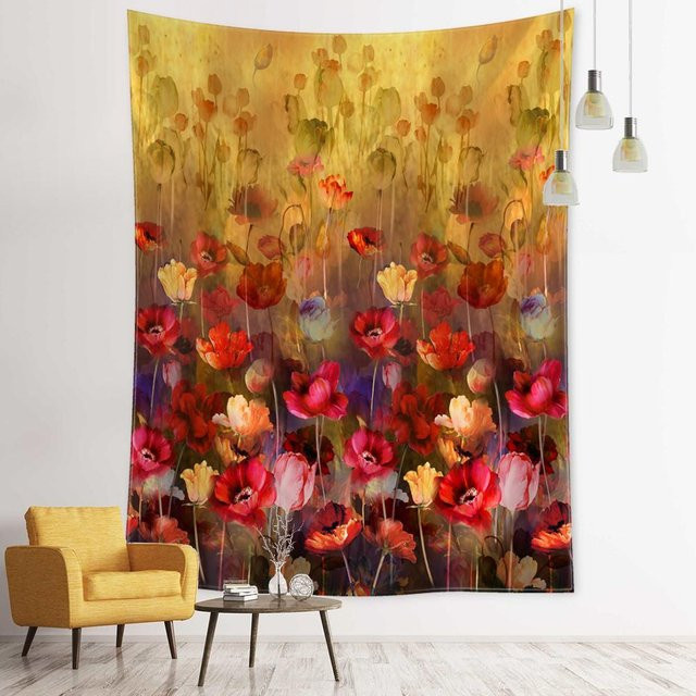 Wandteppich mit Ölgemälde-Wald-Motiv von Binchi Outdoor Equipment, 3D-Druck Naturlandschaft im Boho-Stil, Multicolour, B/H: 150 x 150 cm - Bild 1