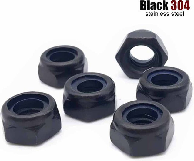 TINGGOO DIN985 Sechskant Selbstsichernde Muttern aus 304 Edelstahl mit Nylon-Einsatz in Schwarz - Bild 1