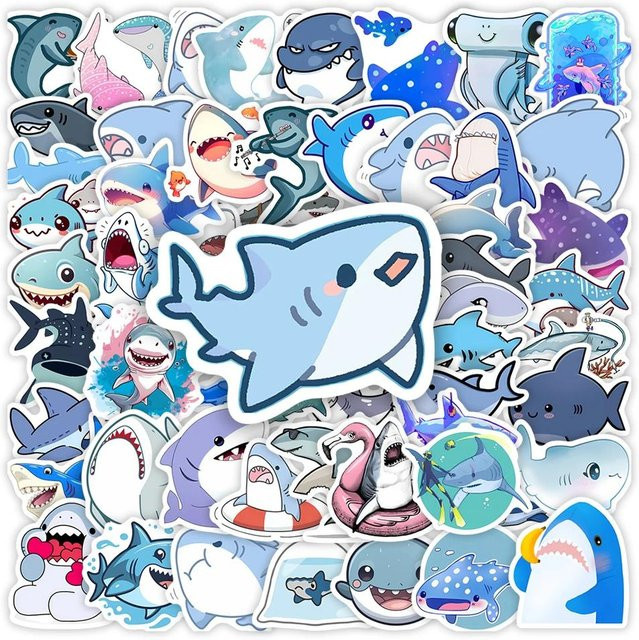 Wasserdichte Cartoon-Haifisch-Aufkleber von Binchi Outdoor Product in Multicolour für Laptop, Scrapbook und Flaschen - Bild 1