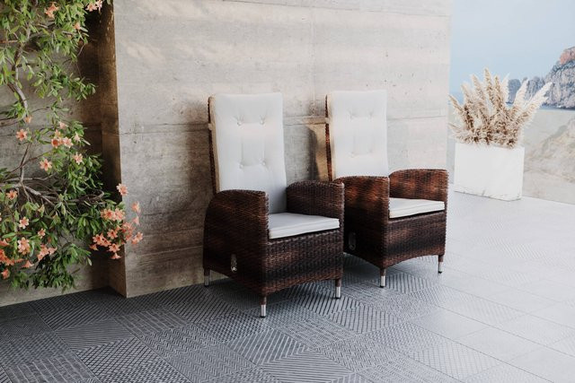 OUTFLEXX 2er Set Dining Sessel aus Polyrattan in Braun Marmoriert mit verstellbarer Rückenlehne, B/T/H: 55 x 65 x 112 cm - Bild 1