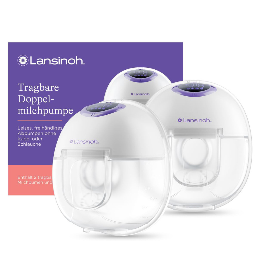 Lansinoh Elektrische Doppel-Milchpumpe, tragbar und handsfree, BPA-frei, Weiß/Lila - Bild 3