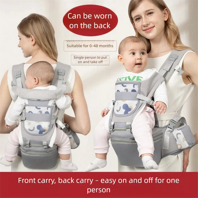 Ergonomische Babytrage mit Hüftsitz für Neugeborene und Säuglinge als Rückentrage oder Känguru für vorne in Blau und Grau - Bild 1