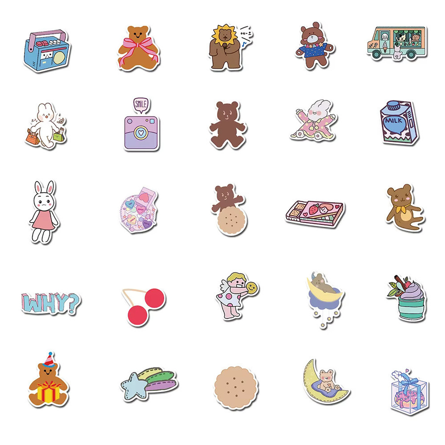 50 Stück Girly Bear Graffiti Aufkleber wasserfest in Multicolour von BulingBulingStickers Store zur Dekoration von Laptop, Gepäck und Helm - Bild 2