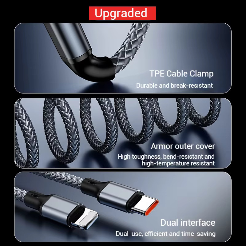 Setolgh 2-in-1 Kurzes Schnellladekabel USB-A auf Typ-C und Micro USB in Grau - Bild 3