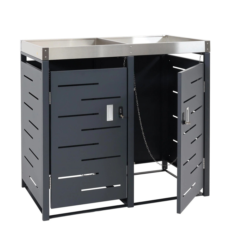 MCW 2er-Mülltonnenverkleidung H40b Mülltonnenbox und Pflanzkasten aus Edelstahl-Metall-Kombi in Anthrazit B/T/H: 110 x 62 x 115 cm - Bild 2