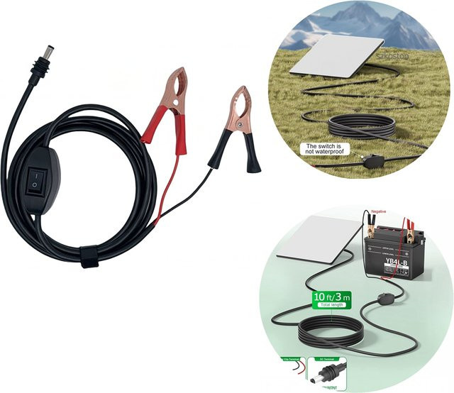 SZKOSTON DC-Stromkabel mit Krokodilklemme und integriertem Schalter für Starlink Mini, 16 AWG, Schwarz - Bild 1