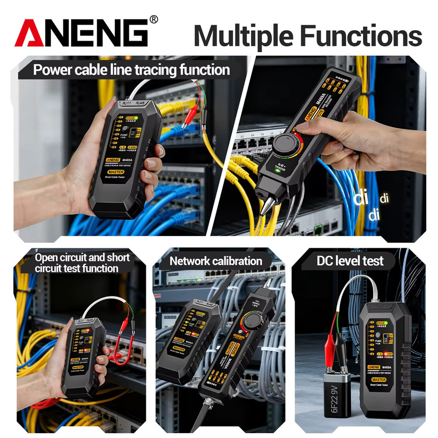 ANENG Netzwerkkabeltester M469A Netzwerkanalysator für RJ45 und RJ11 in Schwarz - Bild 5