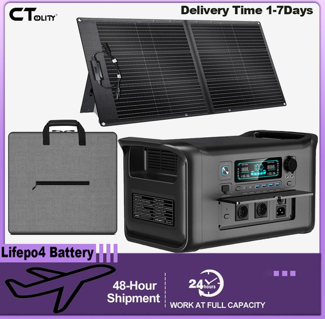 CTOLITY Tragbare Powerstation 1800W mit 100W USB Typ-C und faltbarem Solarpanel in Schwarz für Zuhause, Outdoor und Camping - Bild 1