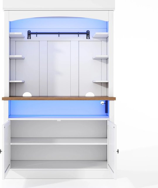 Merax Küchenschrank in Weiß mit LED-Beleuchtung, Vitrine, Weinregal und Steckdose, H: 183 cm, B: 43 cm, T: 43 cm - Bild 1