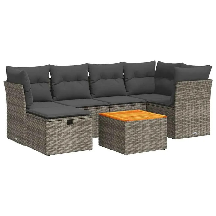 vidaXL 7-teilige Garten-Sofagarnitur aus Polyrattan in Grau mit Kissen und Metallgestell - Bild 2