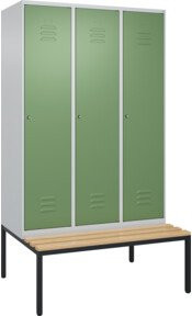 C+P Spind Classic PLUS Sitzbank mit 3 Abteilen, Buche-Hartholz, B/H/T: 212,0 x 81,5 x 120,0 cm, mit Zylinderschloss und 4 Garderobenhaken - Bild 1