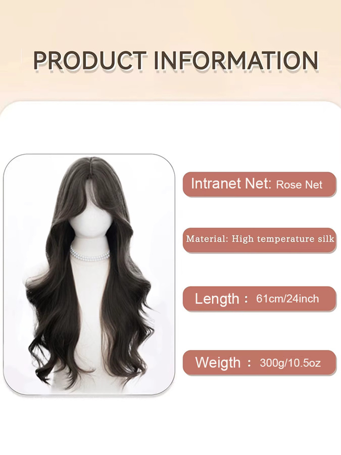 Dunkelbraune Perücke für Damen, gewellt, 61 cm, Synthetik - Bild 6