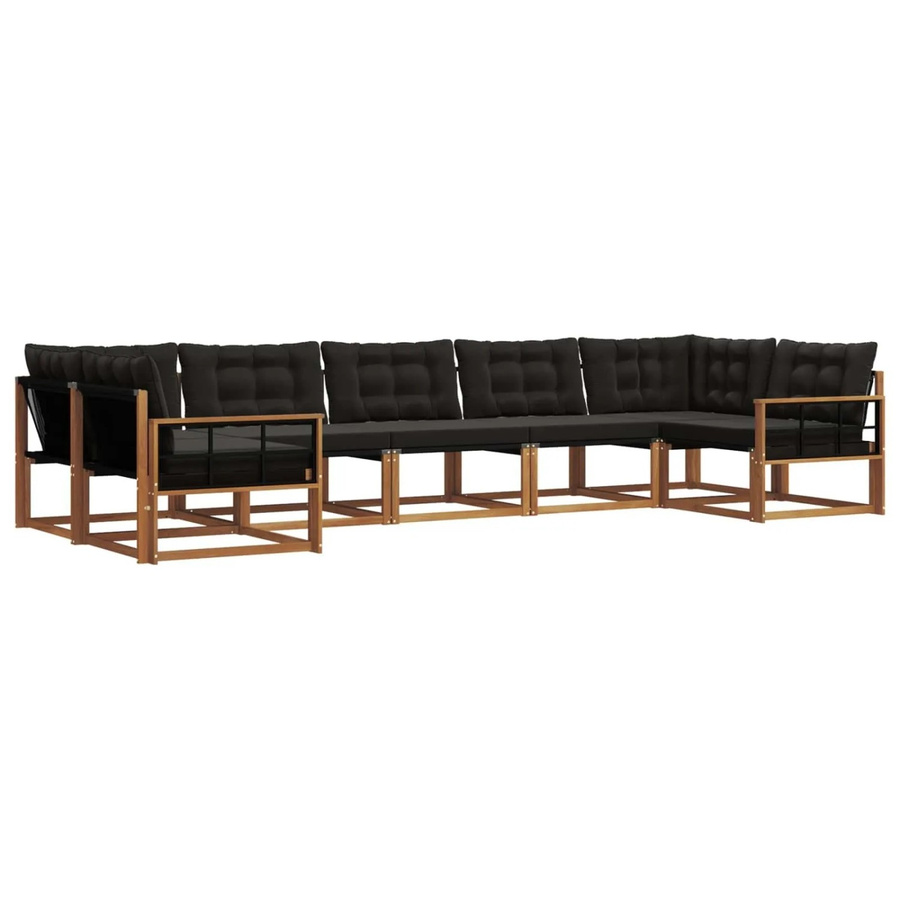 vidaXL Outdoor-Sofagarnitur 7-teilig aus Akazienholz und Textilene in Natur und Schwarz mit Kissen - Bild 2