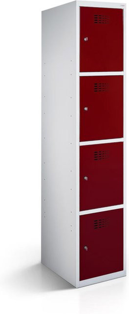rotstahl Fächerschrank mit 4 Fächern in Bordeaux und lichtgrauem Korpus, B/T/H: 30 x 50 x 180 cm - Bild 1