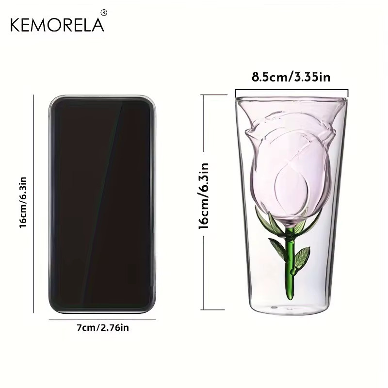 KEMORELA INS Doppelschichtiges Weinglas aus Glas in Rosenform, Farbe Pink/Transparent - Bild 4