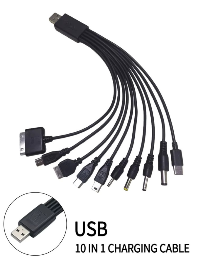 10-in-1 USB-zu-USB-Mehrkopf-Ladekabel für Samsung und Reisetelefone in Schwarz - Bild 5