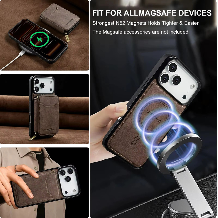 Magnetische Leder-Brieftasche für iPhone 11 bis iPhone 17 Pro Max von aierkeba in Blau und Braun - Bild 2