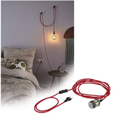 Paulmann Pendelleuchte 79770 in Rot mit E27 Fassung im Retro-Design aus Metall und Stoff - Bild 1