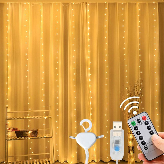 Topdii LED Lichtervorhang Fairy Lights mit USB-Anschluss in Warmweiß für Dekoration bei Hochzeit, Weihnachten oder Geburtstag - Bild 1
