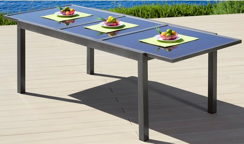 Ausziehtisch mit Sicherheitsglas in Braun und Aluminiumgestell, B/H/L: 100 x 75 x 240 cm - Bild 1