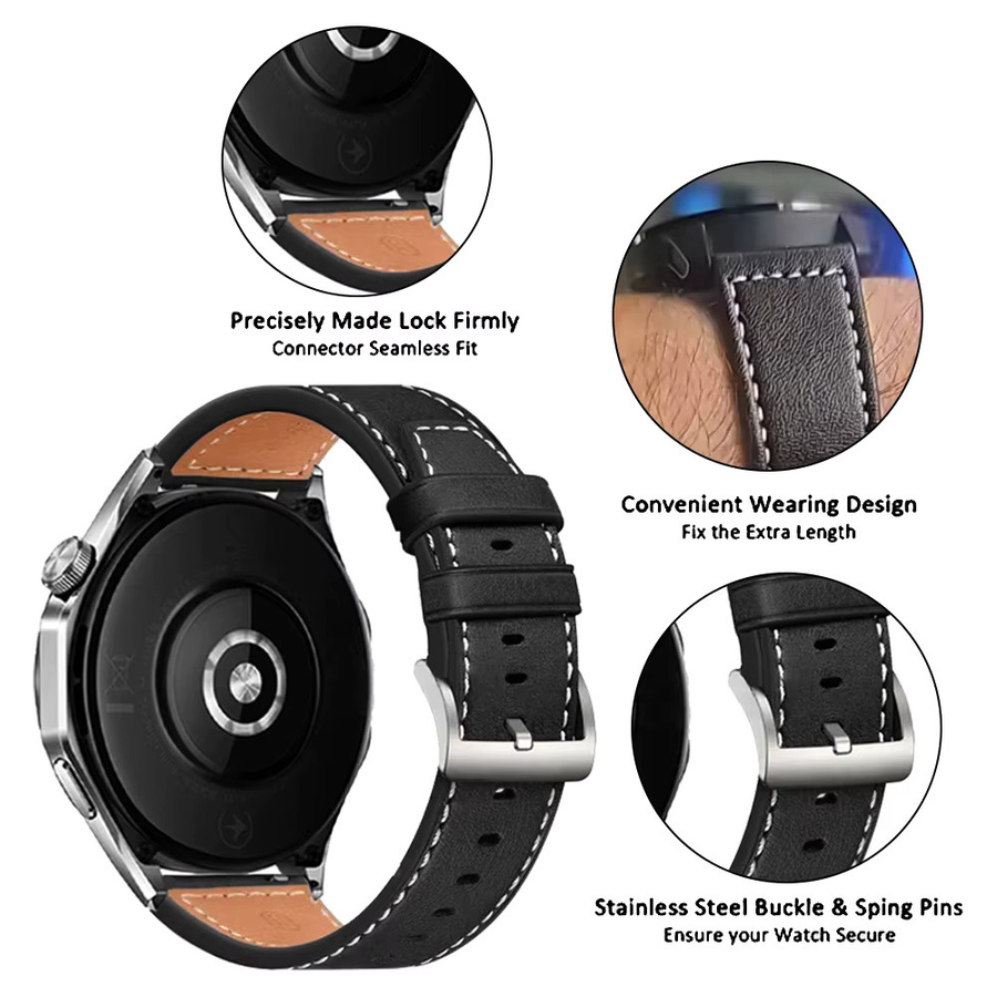 Huami Uhrenarmband Leder, Schwarz, 22 mm, 20 mm - Bild 4
